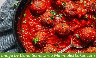 liver-friendly, gluten-free, meatless meatballs in marinara